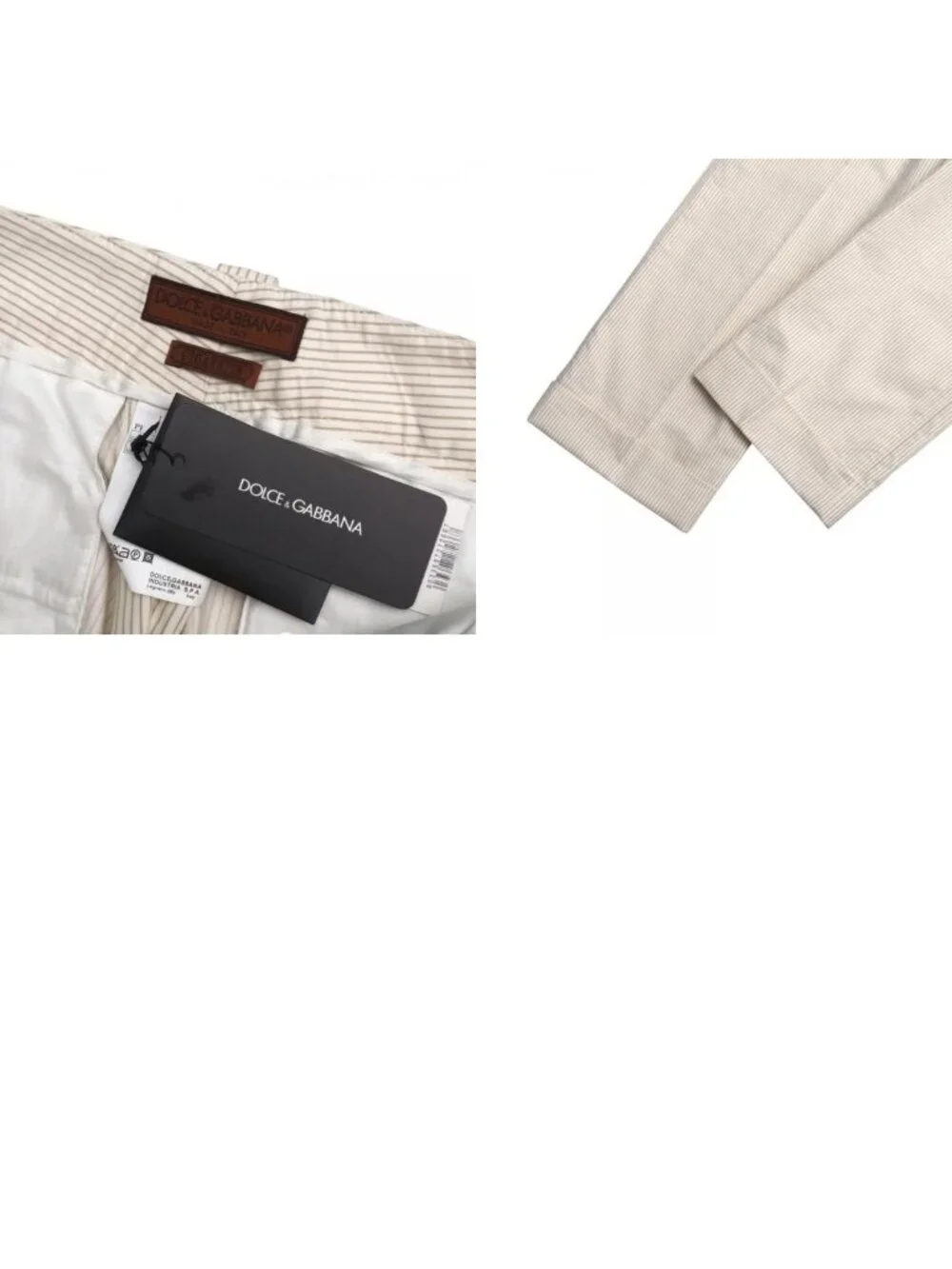 Dolce & Gabbana Wide Pants 48 Cigarette Striped Pattern Logo Plate Cotton Linen
